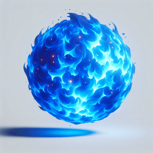 blue fire ball.
Single Game Texture. In-Game asset. 2d. Blank background. High contrast. No shadows.