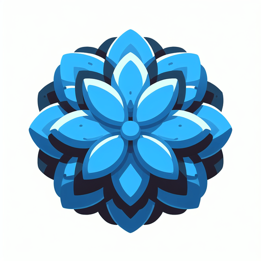 A large blue round flower. Top down view.
Single Game Texture. In-Game asset. 2d. Blank background. High contrast. No shadows.