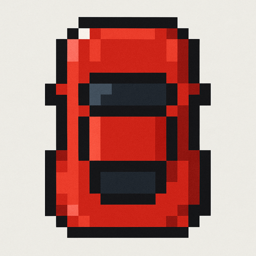Red car top down 24 pixilated.
In-Game asset.  2d.  High contrast.  No shadows