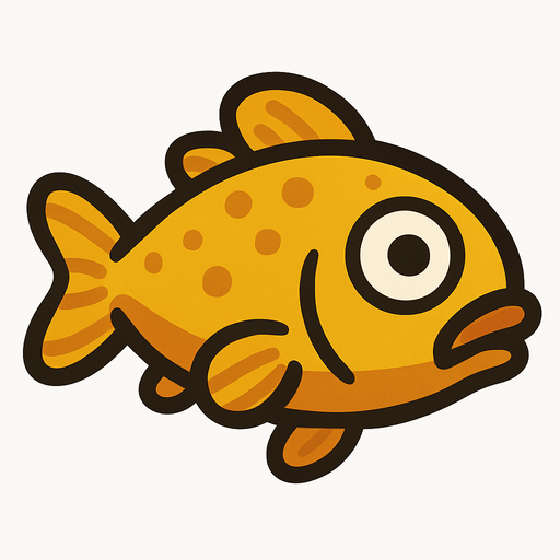 Floppy Fish.
Single Game Texture.  In-Game asset.  Blank background.  High contrast.  No shadows. 2d
