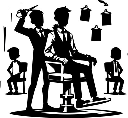 sandalyede oturan ve saçını kestirmeyi bekleyen bir müşteri.
Single Game Texture.  In-Game asset.  2d.  Blank background.  High contrast.  No shadows