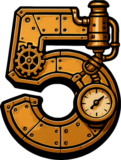 numero 5 en estilo steampunk.
In-Game asset.  2d.  High contrast.  No shadows