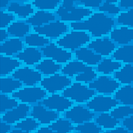 Make a 2d top-down flat image of pixelated water.
In-Game asset.  2d.  High contrast.  No shadows