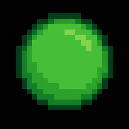 Genera una imagen de un círculo verde pixel.
In-Game asset.  2d.  High contrast.  No shadows