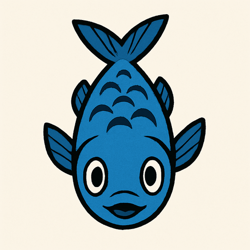 a blue fish seen from above, looking up.
In-Game asset.  2d.  High contrast.  No shadows