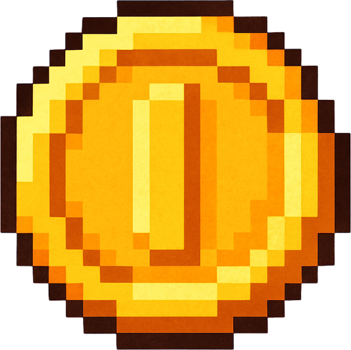 Pixel, 2d, Coin.
In-Game asset.  2d.  High contrast.  No shadows