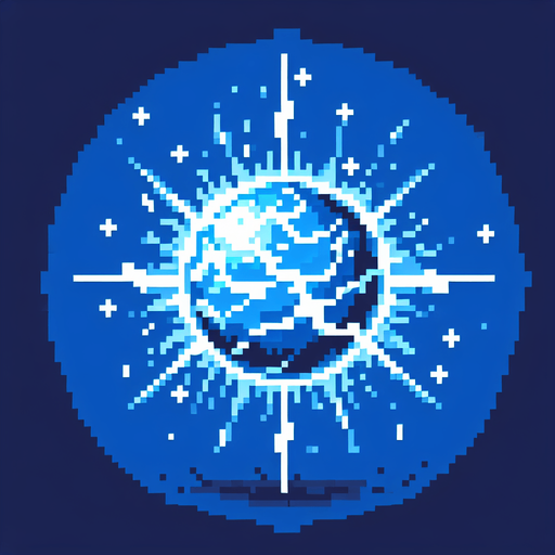 pixel art blue light thunder ball.
Single Game Texture.  In-Game asset.  2d.  Blank background.  High contrast.  No shadows