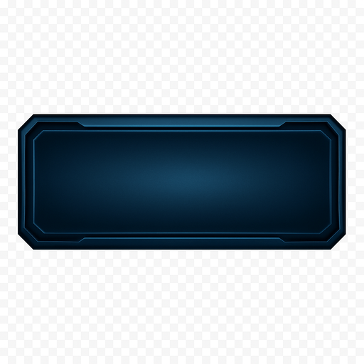 premium quality rectangular button background, 500x150 px, clean futuristic tech design, subtle gradients, beveled edges, slight inner glow, dark metallic blue tones, minimal and elegant, no text, no icon, transparent background.
In-Game asset.  2d.  High contrast.  No shadows