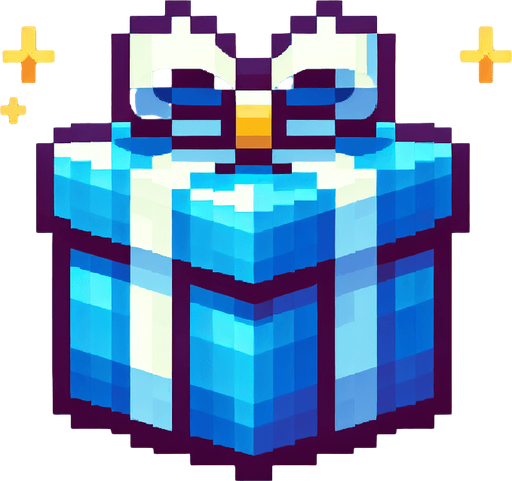 pixel art of a blue christmas present. Single Game Texture. In-Game asset. 2d. Blank background. High contrast. No shadows.