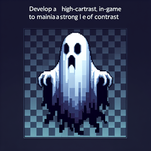 spooky ghost.
Single Game Texture. In-Game asset. 2d. Blank background. High contrast. No shadows.