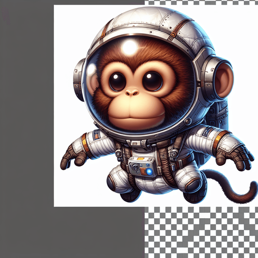 monkey astronaut.
Single Game Texture. In-Game asset. 2d. Blank background. High contrast. No shadows. transparent background
