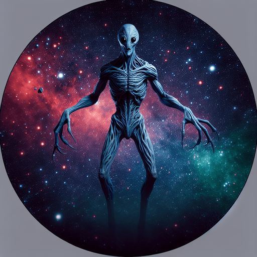 create a scary space monster.
Single Game Texture. In-Game asset. 2d. Blank background. High contrast. No shadows.