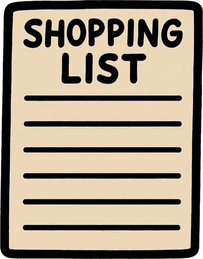 Shopping list that is blank.
In-Game asset.  2d.  High contrast.  No shadows
