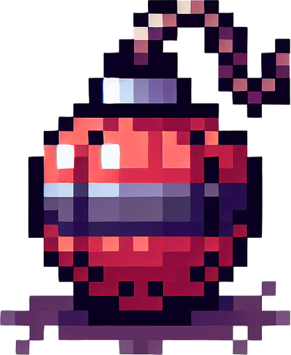 a bomb, pixel style.
Single Game Texture. In-Game asset. 2d. Blank background. High contrast. No shadows.