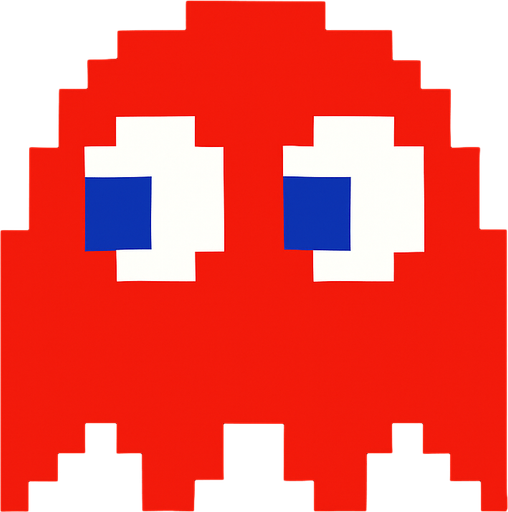 Pacman red ghost.
In-Game asset.  2d.  High contrast.  No shadows