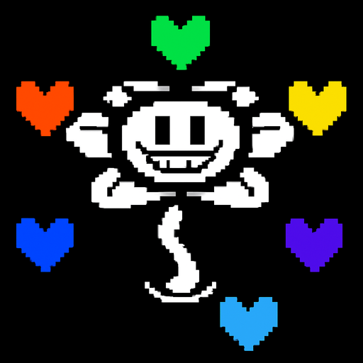 Flowey Undertale but with 6 souls (Orange,Green,Yellow,blue,Purple, Light Blue).
In-Game asset.  2d.  High contrast.  No shadows