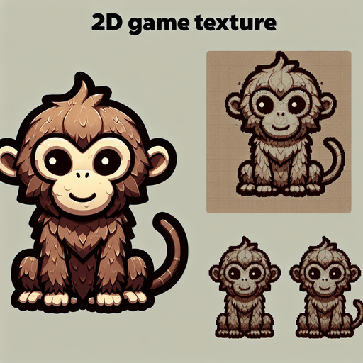 Monkey.
Single Game Texture.  In-Game asset.  2d.  Blank background.  No shadows