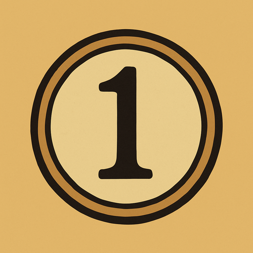 Number 1 button professor Layton game style artwork.
In-Game asset.  2d.  High contrast.  No shadows