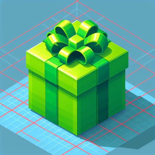 A big green christmas gift, isometric view Single Game Texture. In-Game asset. 2d. Blank background. High contrast. No shadows.