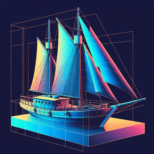A modern dream of a sailing boat. game illustration..
Single Game Texture. In-Game asset. 2d. Blank background. High contrast. No shadows.