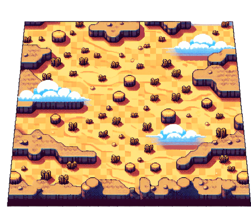 8-bit. Cartoon. landscape. desert. top-down view. no horizon. Single Game Texture. In-Game asset. 2d. Blank background. High contrast. No shadows.