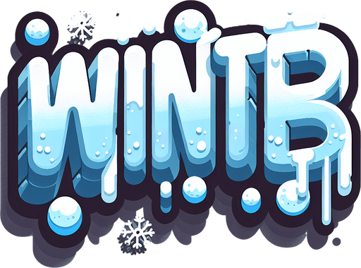 Create an SVG text design for "WINTER" in bold cartoon style with chunky rounded letters. Add small snowflake accents and icy details in cool, frosty blues and white.​​​​​​​​​​​​​​​​.
Single Game Texture. In-Game asset. 2d. Blank background. High contrast. No shadows.