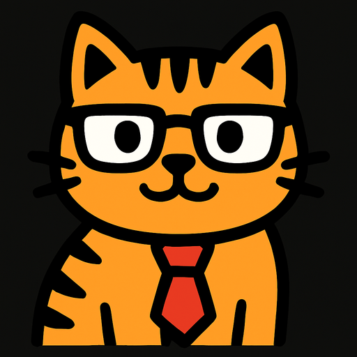 Cat avec des lunettes et un cravate.
In-Game asset.  2d.  High contrast.  No shadows