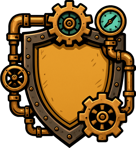 has un escudo en estilo steampunk.
In-Game asset.  2d.  High contrast.  No shadows