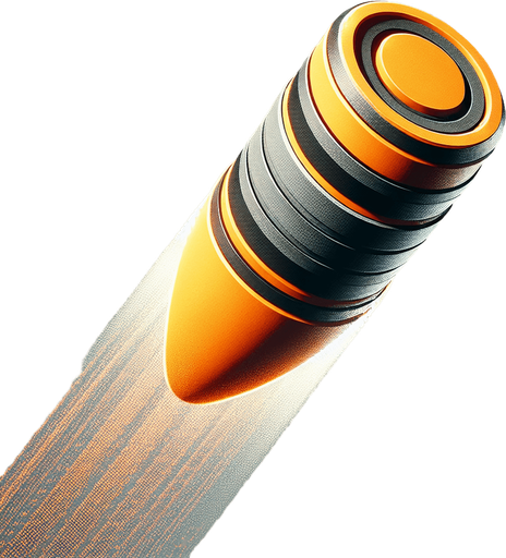 A small, fast-moving dart bullet with a soft tip, bright orange with a black band around the middle firing on the top.". upside view
Single Game Texture.  In-Game asset.  2d.  Blank background.  High contrast.  No shadows