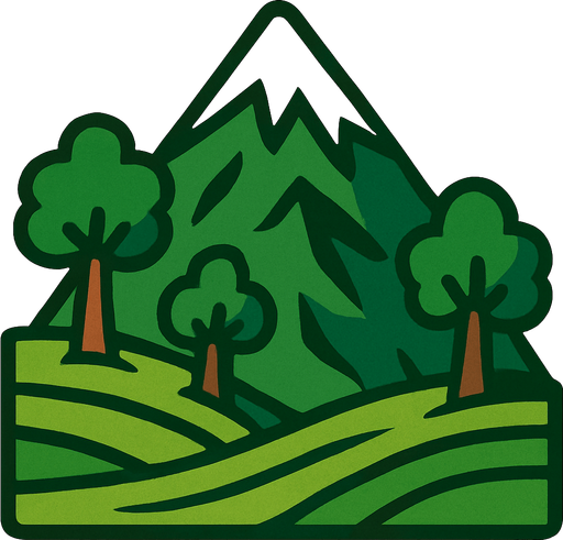 ağaçlı, çimenli dağ..
In-Game asset.  2d.  High contrast.  No shadows