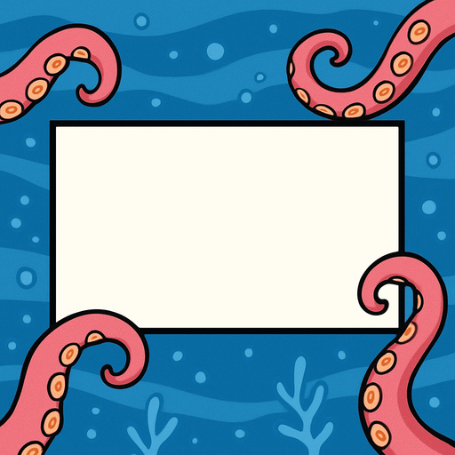 una sola viñeta en blanco de comic de manera rectangular horizontal  en el centro de la pantalla, que el back ground este adornado con un fondo marino y brazos de pulpos.
In-Game asset.  2d.  High contrast.  No shadows, que los tentaculos no toquen la viñeta q