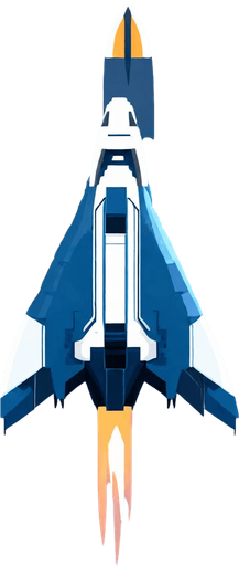 create a blue and white spaceship. No background. Transparent background. Blank background. No shadows. 2d. In-Game asset. flat