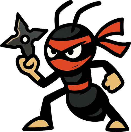 elinde shuriken olan ninja karınca.
In-Game asset.  2d.  High contrast.  No shadows