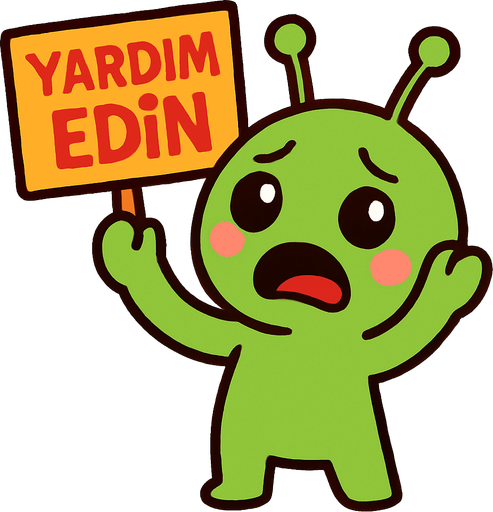sevimli bana yardım edin diyen bir uzaylı.
In-Game asset.  2d.  High contrast.  No shadows