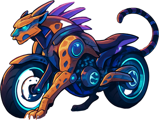 cyberpunk American anime koraidon Miraidon-esque motorcycle animal futuristic cheetah-meets-motorcycle