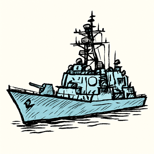 skecth tarzında destroyer savas gemisi.
In-Game asset.  2d.  High contrast.  No shadows