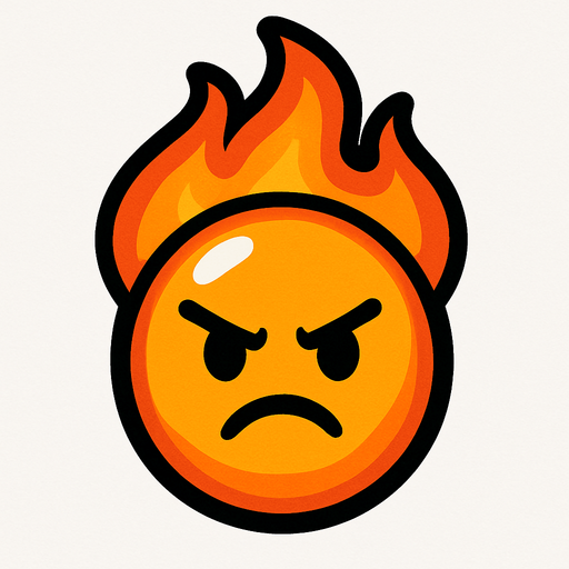 Fire ball emoji, Bubble shooter game. Thin black outline..
Single Game Texture. In-Game asset. 2d. Blank background. High contrast. No shadows.