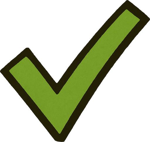 Green tick in professor Layton gamestyle.
In-Game asset.  2d.  High contrast.  No shadows