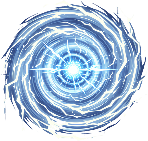 Concentric circles or energy waves expanding outwards from a central point. The waves could be depicted as sharp lines of light blue or white energy. Could also incorporate small lightning-like sparks within the surge..
Single Game Texture.  In-Game asset.  2d.  Blank background.  High contrast.  No shadows
