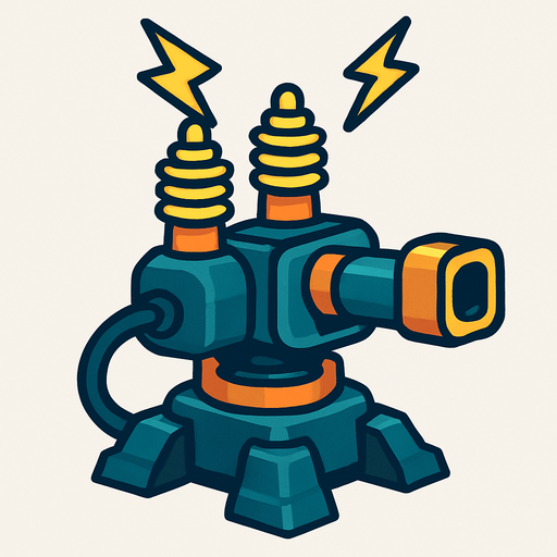 Electrical turret.
In-Game asset.  2d.  High contrast.  No shadows