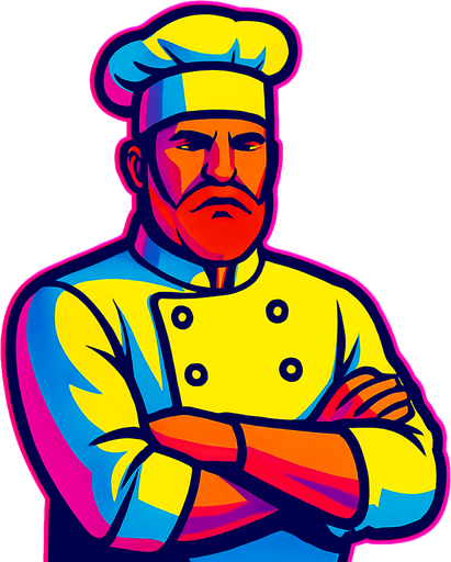 This man with no fishing rod and chefs clothes on, facing forward.