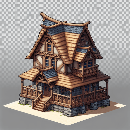 a house in a warcraft 2 style Single Game Texture. In-Game asset. 2d. Blank background. High contrast. No shadows.