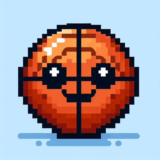 pixel art basketball with a smiley face looking left.
Single Game Texture. In-Game asset. 2d. Blank background. High contrast. No shadows.