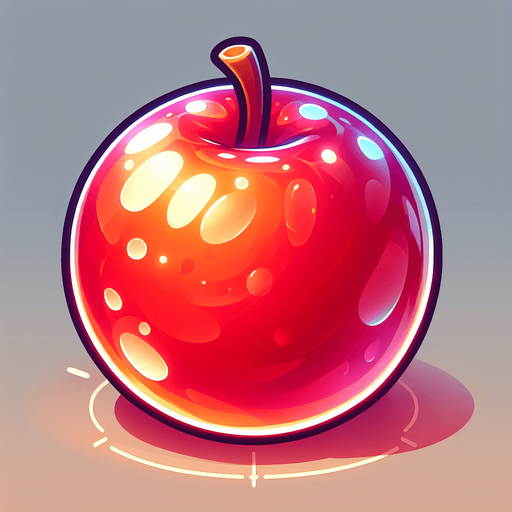 Juicy or glossy ball, like a glowing apple or bouncing berry..
Single Game Texture.  In-Game asset.  2d.  Blank background.  High contrast.  No shadows
