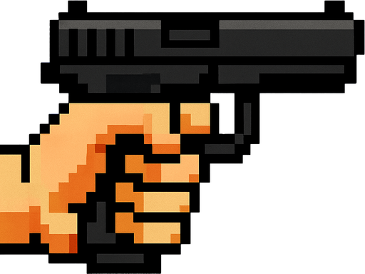 un puño agarrando un arma hecho con pixeles y de perspectiva lateral.
In-Game asset.  2d.  High contrast.  No shadows