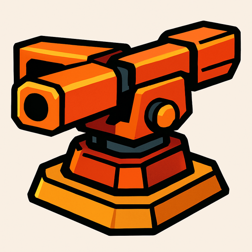 Crea una torreta.
In-Game asset.  2d.  High contrast.  No shadows