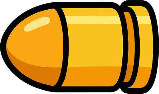 una bala estilo cartoon.
In-Game asset.  2d.  High contrast.  No shadows