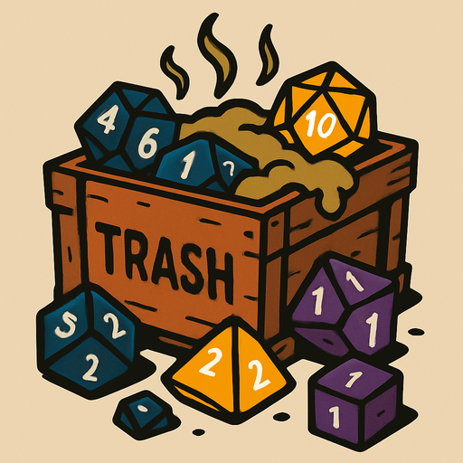 Trash area for dice from fantasy.
In-Game asset.  2d.  High contrast.  No shadows