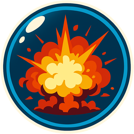 an explosion inside a glass bubble.
In-Game asset.  2d.  High contrast.  No shadows