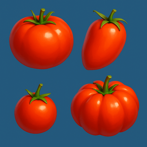 Pack of different tomato, painted 3D tomato, without black lines around it!
In-Game asset.  High contrast.  No shadows. 3D